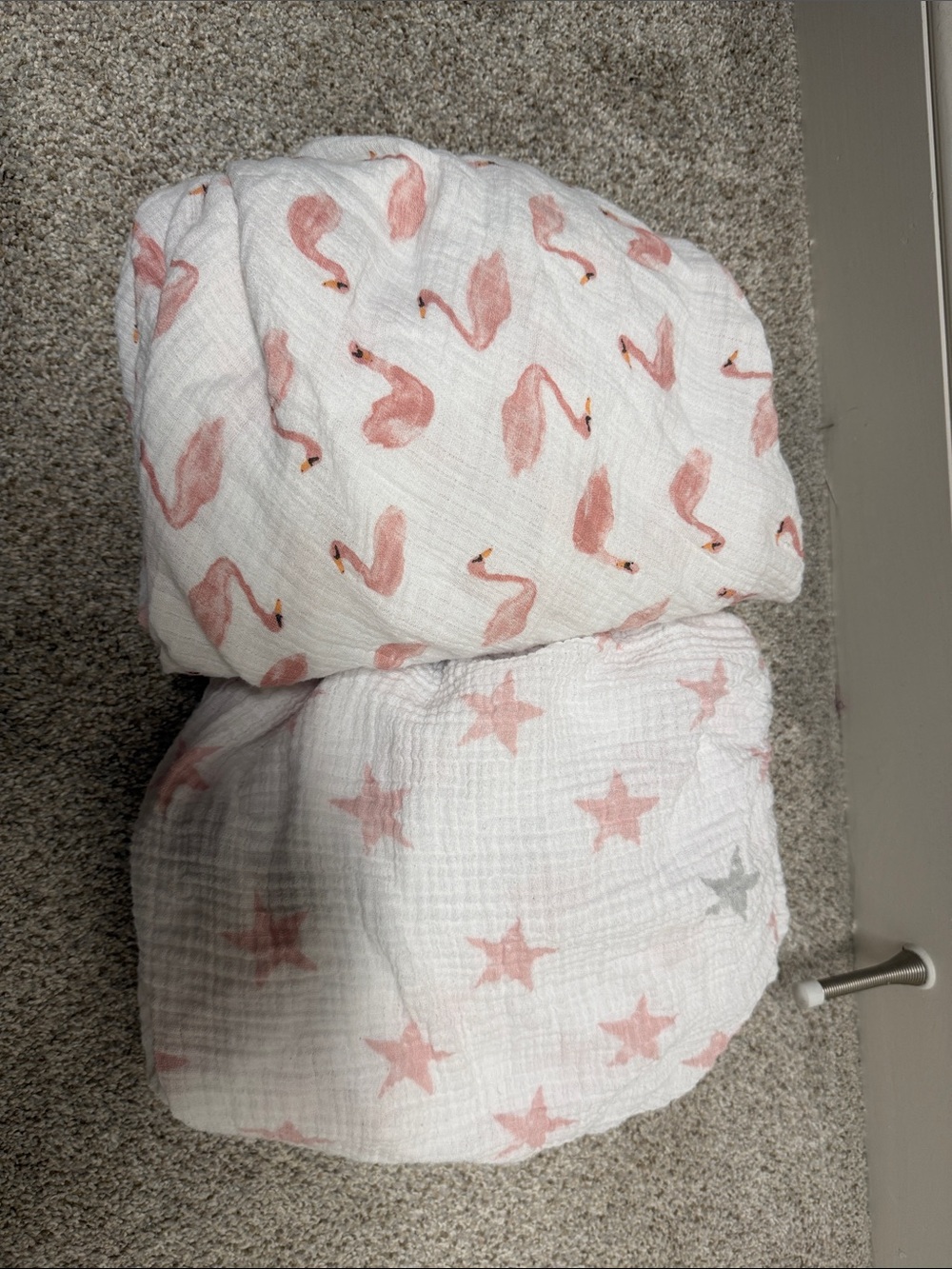 aden + anais White and Pink Flamingo & star Muslin crib or toddler sheet